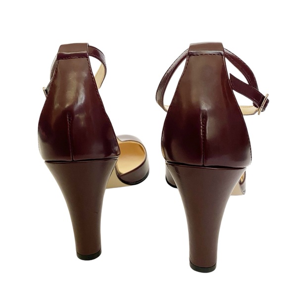 NEW Anne Klein Maroon Brown Leather T-Strap Heels Shoes Classic Size 9.5 - Picture 9 of 14